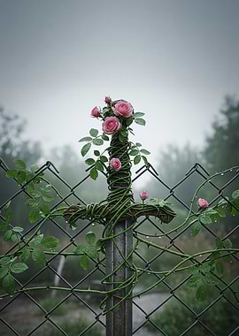 Sword and Roses on Fence