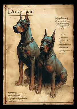 Doberman Dogs Vintage Style Portrait