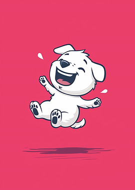 Happy White Dog Cartoon Illustration