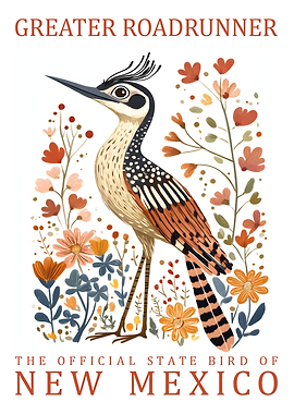Greater Roadrunner Illustration with Floral Design