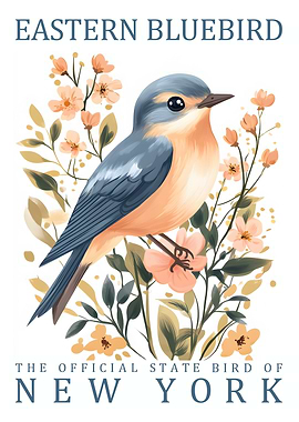 Eastern Bluebird with Floral Illustration