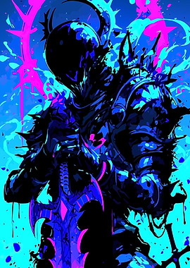 Neon Knight with Sword Digital Art