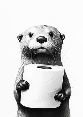 Otter with Toilet Paper Roll