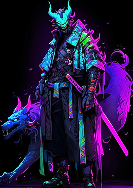 Cyberpunk Oni Warrior Wolf