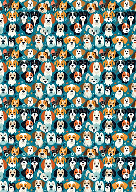 Dog Faces Pattern on Teal Background
