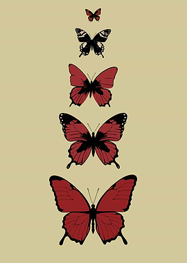 Red Butterfly Progression on Beige Background