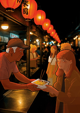 Japanese Street Food Vendor Illustration