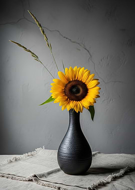 Sunflower in Black Vase Still Life