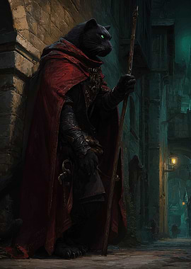 Anthropomorphic Panther in Red Cloak