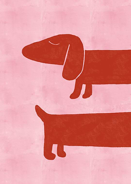 Two Dachshunds on Pink Background