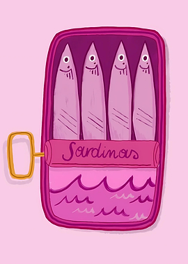 Pink Sardines Can Illustration