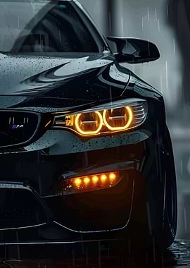 Black BMW in the Rain