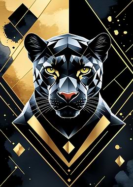 Geometric Panther Art Deco Style