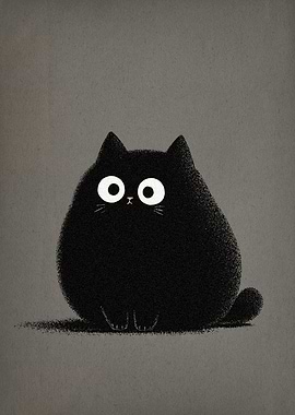 Cartoon Black Cat with Big Eyes