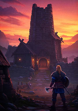 Viking Warrior Stone Tower Fortress