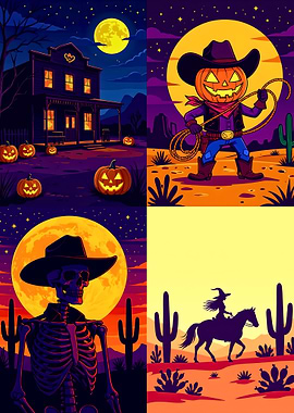 Halloween Western Cartoon Collage
