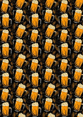 Beer Mug Pattern on Black Background