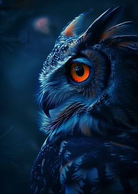 Owl Portrait with Intense Orange Eye