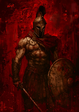 Spartan Warrior in Red Painting