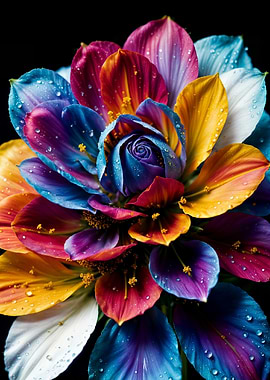 Colorful Flower with Water Droplets