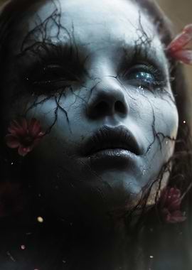 Cracked Face with Flowers