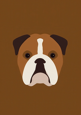 Minimalist Bulldog Portrait on Brown Background