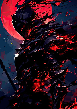 Armored Warrior with Red Moon
