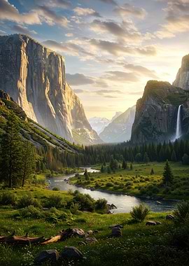 Yosemite Valley Landscape with River