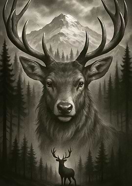 Monochrome Deer Portrait Forest