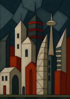 Abstract Cityscape with Geometric Buildings