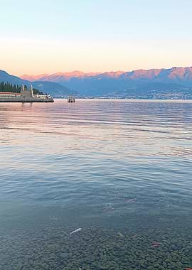 Lake view with mountains and fish