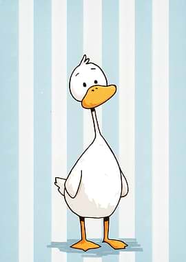 Cartoon Duck Illustration on Striped Background