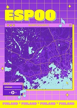 Espoo Finland Map Retro Aesthetic