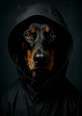 Doberman in Raincoat Portrait