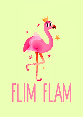Cartoon Flamingo with Crown and Text