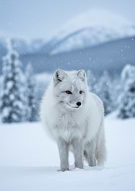 Arctic Fox in Snowy Winter Landscape