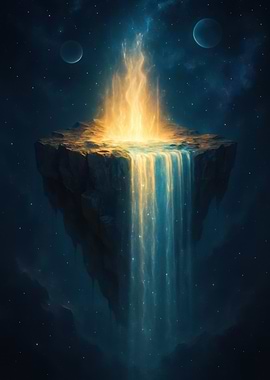 Floating Island with Waterfall and Light