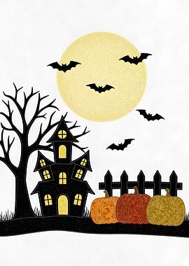 Halloween Night Scene with Haunted House