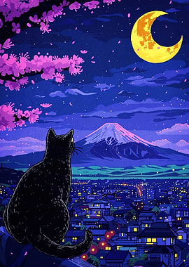 Displate ディスプレイット黒化け猫　メタルポースター Japanese & Asian Art: Posters - print Collections on metal