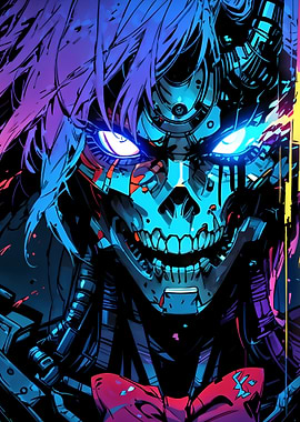 Cyberpunk Skull Robot with Glowing Eyes