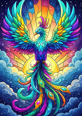Colorful Phoenix Digital Art Illustration