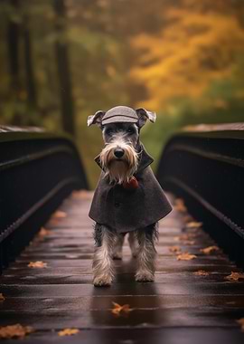 Schnauzer Dog Detective on Bridge