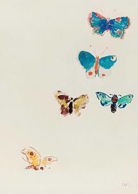 Watercolor Butterflies on White Background