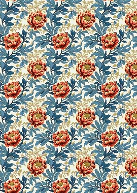 Floral Pattern with Red Peonies