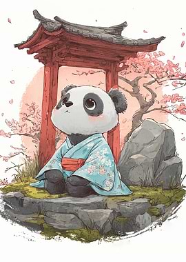 Panda in Kimono by Torii Gate