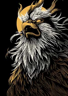 Griffin Illustration with Golden Accents