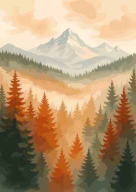 Mountain Forest Landscape Illustration