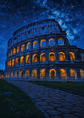 Colosseum at Night Under Starry Sky