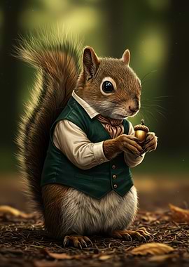 Squirrel in Vest Holding Acorn