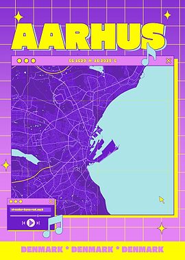 Aarhus Map Poster Retro Aesthetic